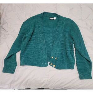 Vintage Boca Bleu Green Sweater Cardigan 100% Cotton Women's‎ Size Medium